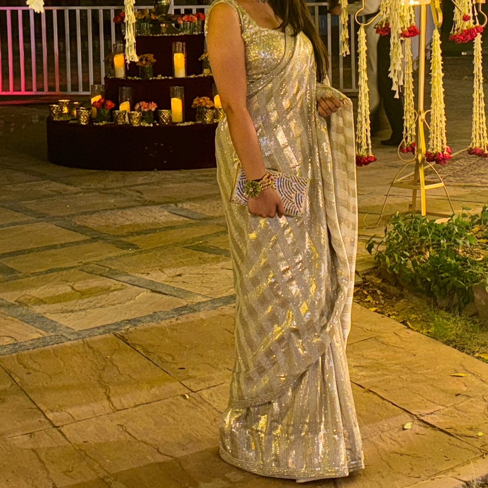 Elegant Silver Sequin Saree